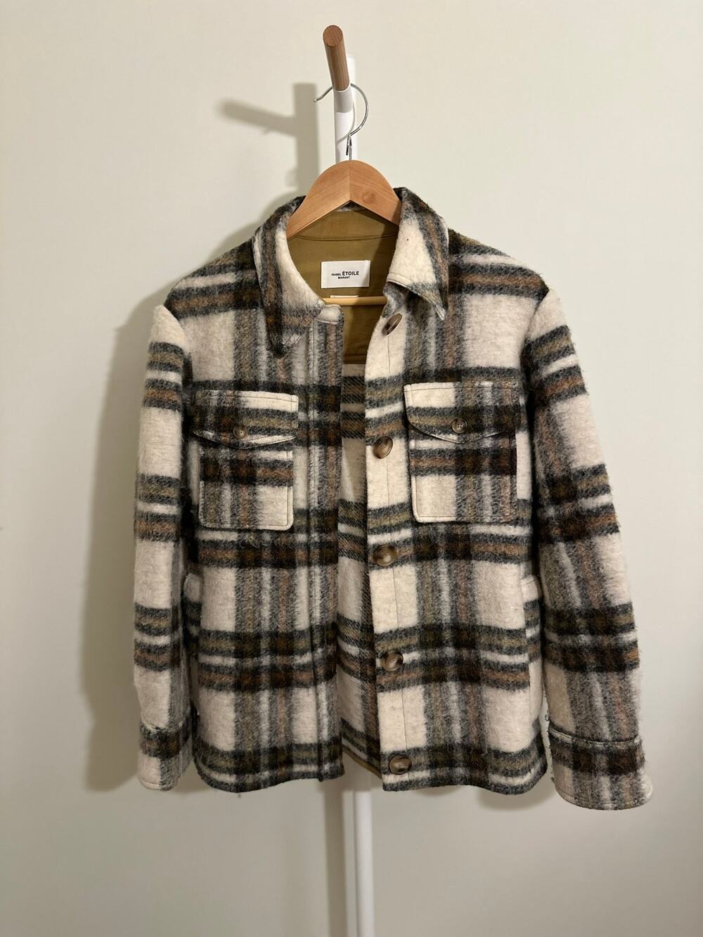 Isabel Marant Étoile Plaid Shirt Jacket — Cream / Brown, Size 36